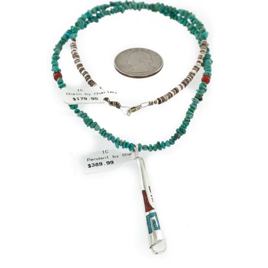 .925 Sterling Silver Handmade Certified Authentic Navajo Natural Chips Turquoise Chips Coral Native American Necklace 24434-15771 .925 Sterling Silver Handmade Certified Authentic Navajo Natural Chips Turquoise Chips Coral Native American Necklace 24434-15771