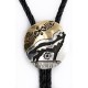.925 Sterling Silver and 12kt Gold Filled Leather Handmade Coyote Certified Authentic Navajo Native American Bolo Tie  24417-3-2