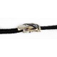 .925 Sterling Silver and 12kt Gold Filled Leather Handmade Wolf Certified Authentic Navajo Native American Bolo Tie  24417-2