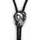 .925 Sterling Silver Leather Handmade Wolf Certified Authentic Navajo Native American Bolo Tie  24417-1