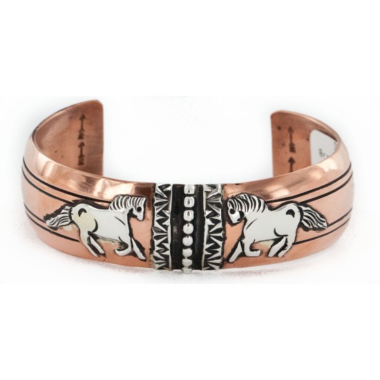 Handmade Certified Authentic Horse Navajo .925 Sterling Silver and Pure Copper Native American Bracelet 24442-1 Handmade Certified Authentic Horse Navajo .925 Sterling Silver and Pure Copper Native American Bracelet 24442-1