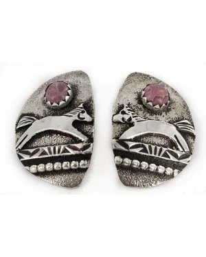 .925 Sterling Silver Horse Handmade Certified Authentic Navajo Natural Pink Charoite Stud Native American Earrings 24439-4 .925 Sterling Silver Horse Handmade Certified Authentic Navajo Natural Pink Charoite Stud Native American Earrings 24439-4
