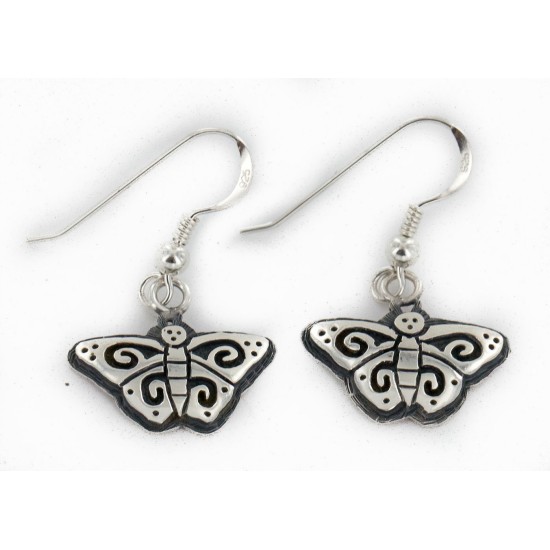 Handmade Butterfly Certified Authentic Hopi .925 Sterling Silver Dangle Native American Earrings 12855-4 All Products 12855-4 12855-4 (by LomaSiiva)