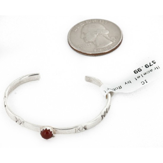 Handmade Navajo .925 Sterling Silver Natural Carnelian Baby Bracelet 12853-3