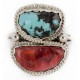 .925 Sterling Silver Handmade Certified Authentic Navajo Natural Turquoise and Spiny Oyster Native American Ring  17002-2