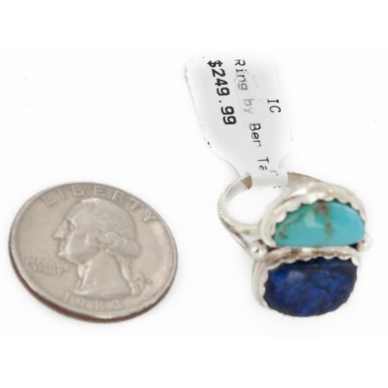 .925 Sterling Silver Handmade Certified Authentic Navajo Natural Turquoise and Lapis Native American Ring 17002-12 .925 Sterling Silver Handmade Certified Authentic Navajo Natural Turquoise and Lapis Native American Ring 17002-12
