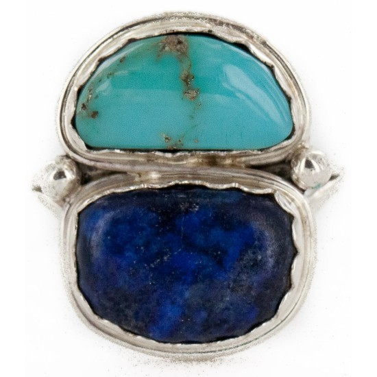 .925 Sterling Silver Handmade Certified Authentic Navajo Natural Turquoise and Lapis Native American Ring 17002-12 .925 Sterling Silver Handmade Certified Authentic Navajo Natural Turquoise and Lapis Native American Ring 17002-12