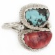 .925 Sterling Silver Handmade Certified Authentic Navajo Natural Turquoise and Spiny Oyster Native American Ring  17002-2