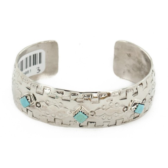 Handmade Certified Authentic Navajo Pure Nickel Native American Bracelet Natural Turquoise 12861-3 Handmade Certified Authentic Navajo Pure Nickel Native American Bracelet Natural Turquoise 12861-3