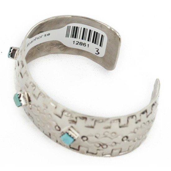 Handmade Certified Authentic Navajo Pure Nickel Native American Bracelet Natural Turquoise 12861-3 Handmade Certified Authentic Navajo Pure Nickel Native American Bracelet Natural Turquoise 12861-3