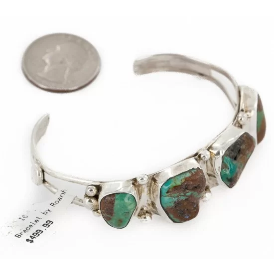 Handmade Certified Authentic Nuggets Navajo .925 Sterling Silver Natural Turquoise Native American Bracelet 12828-2