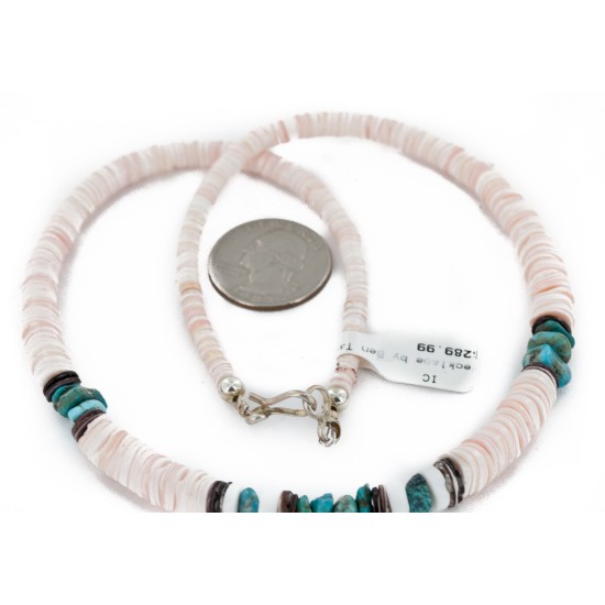 Certified Authentic Navajo .925 Sterling Silver Graduated Melon Shell and Turquoise Native American Necklace 1 16051-1 Certified Authentic Navajo .925 Sterling Silver Graduated Melon Shell and Turquoise Native American Necklace 1 16051-1