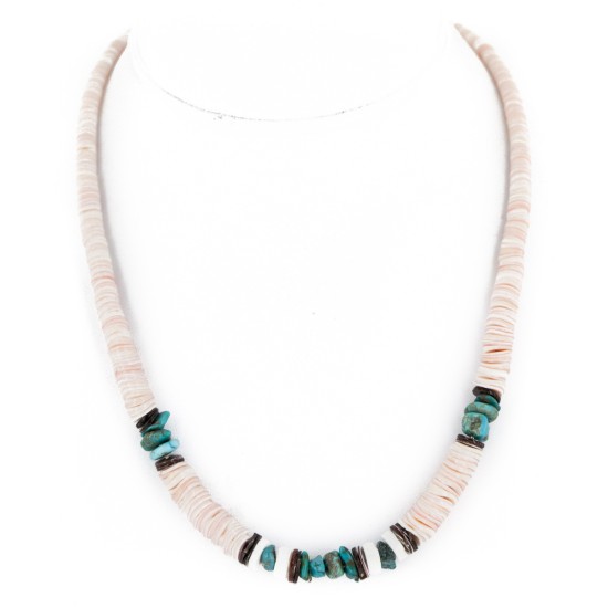Certified Authentic Navajo .925 Sterling Silver Graduated Melon Shell and Turquoise Native American Necklace 1 16051-1 Certified Authentic Navajo .925 Sterling Silver Graduated Melon Shell and Turquoise Native American Necklace 1 16051-1