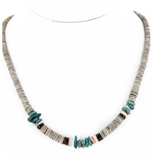 Certified Authentic Navajo .925 Sterling Silver Graduated Melon Shell and Turquoise Native American Necklace 16051-2 Certified Authentic Navajo .925 Sterling Silver Graduated Melon Shell and Turquoise Native American Necklace 16051-2