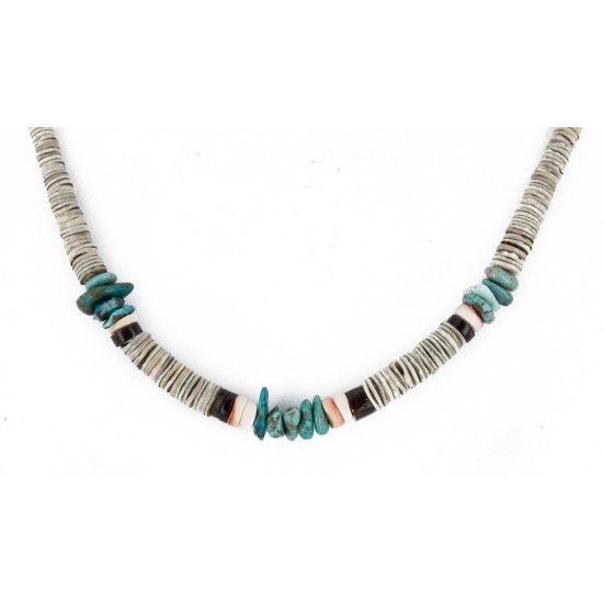 Certified Authentic Navajo .925 Sterling Silver Graduated Melon Shell and Turquoise Native American Necklace 16051-2 Certified Authentic Navajo .925 Sterling Silver Graduated Melon Shell and Turquoise Native American Necklace 16051-2