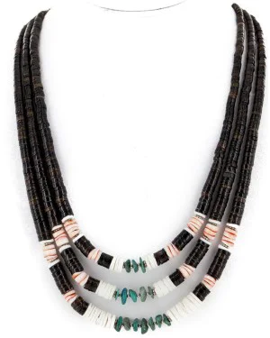 Hand made Certified Authentic 3 Strand Navajo .925 Sterling Silver Graduated Heishi and Turquoise Native American Necklace 25213 Hand made Certified Authentic 3 Strand Navajo .925 Sterling Silver Graduated Heishi and Turquoise Native American Necklace 25213