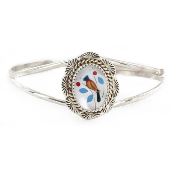 Handmade Navajo .925 Sterling Silver Natural Turquoise Coral Mother of Pearl Onyx Inlay Bracelet NB150918002216 Handmade Navajo .925 Sterling Silver Natural Turquoise Coral Mother of Pearl Onyx Inlay Bracelet NB150918002216