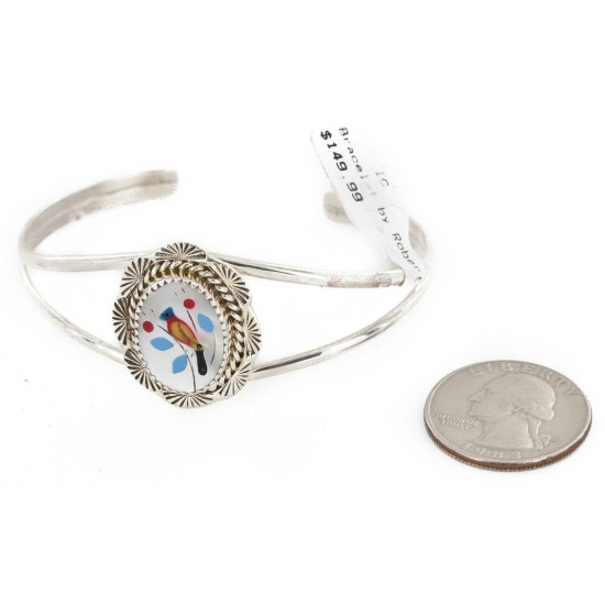 Handmade Navajo .925 Sterling Silver Natural Turquoise Coral Mother of Pearl Onyx Inlay Bracelet NB150918002216 Handmade Navajo .925 Sterling Silver Natural Turquoise Coral Mother of Pearl Onyx Inlay Bracelet NB150918002216