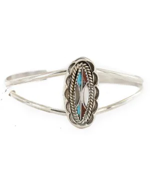 Handmade Certified Authentic Navajo .925 Sterling Silver Natural Turquoise Coral Mother of Pearl Inlay Native American Bracelet 12827-2 Handmade Certified Authentic Navajo .925 Sterling Silver Natural Turquoise Coral Mother of Pearl Inlay Native American Bracelet 12827-2