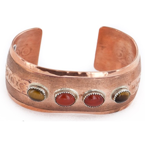 Handmade Certified Authentic Navajo Pure .925 Sterling Silver and Copper Natural Charoite Tigers Eye Native American Bracelet 12802