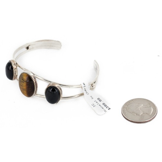 Handmade Certified Authentic Navajo .925 Sterling Silver Natural Tigers Eye Black Onyx Native American Bracelet 12820-0 Handmade Certified Authentic Navajo .925 Sterling Silver Natural Tigers Eye Black Onyx Native American Bracelet 12820-0