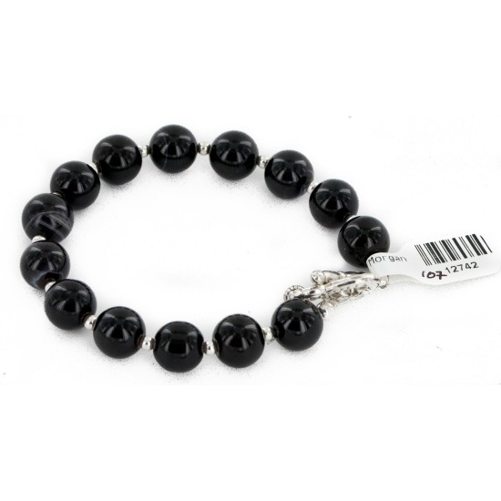 Certified Authentic Navajo Natural Black Onyx Link Native American Bracelet 12742-107 Certified Authentic Navajo Natural Black Onyx Link Native American Bracelet 12742-107