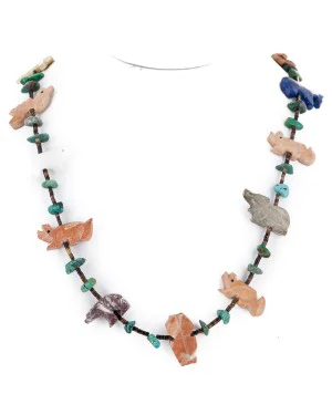 Carved Fetish $250 Large Certified Authentic Navajo .925 Sterling Silver Natural Turquoise Multicolor Stones Native American Necklace 25269 Carved Fetish $250 Large Certified Authentic Navajo .925 Sterling Silver Natural Turquoise Multicolor Stones Native American Necklace 25269