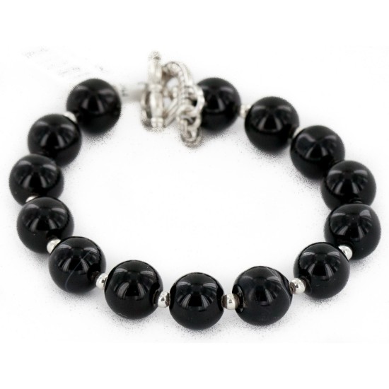 Certified Authentic Navajo Natural Black Onyx Link Native American Bracelet 12742-107 Certified Authentic Navajo Natural Black Onyx Link Native American Bracelet 12742-107