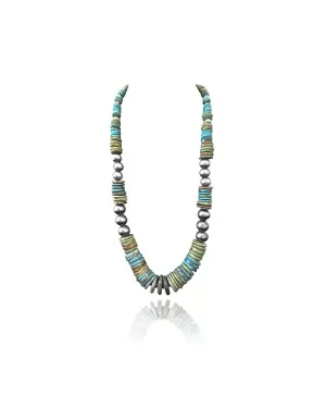 Exquisite .925 Sterling Silver Certified Authentic Navajo Native American 1 Strand Blue Green Turquoise Necklace Chain 35825 Exquisite .925 Sterling Silver Certified Authentic Navajo Native American 1 Strand Blue Green Turquoise Necklace Chain 35825