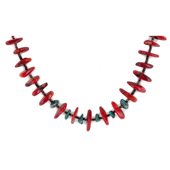 Certified Authentic Navajo .925 Sterling Silver Coral and Natural Turquoise Native American Necklace 15343-25 Certified Authentic Navajo .925 Sterling Silver Coral and Natural Turquoise Native American Necklace 15343-25