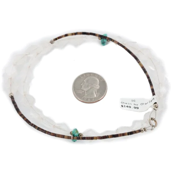 .925 Sterling Silver Certified Authentic Navajo Natural Turquoise Quartz Chain Native American Necklace 15948-1 .925 Sterling Silver Certified Authentic Navajo Natural Turquoise Quartz Chain Native American Necklace 15948-1