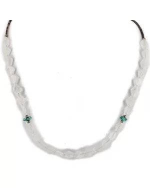 .925 Sterling Silver Certified Authentic Navajo Natural Turquoise Quartz Chain Native American Necklace 15948-1