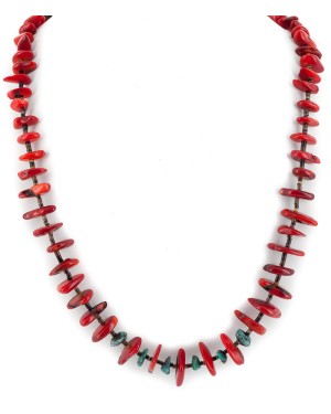 Certified Authentic Navajo .925 Sterling Silver Coral and Natural Turquoise Native American Necklace 15343-25 Certified Authentic Navajo .925 Sterling Silver Coral and Natural Turquoise Native American Necklace 15343-25