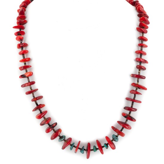 Certified Authentic Navajo .925 Sterling Silver Coral and Natural Turquoise Native American Necklace 15343-25 Certified Authentic Navajo .925 Sterling Silver Coral and Natural Turquoise Native American Necklace 15343-25