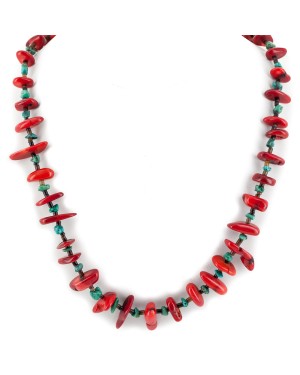 Certified Authentic Navajo .925 Sterling Silver Coral and Natural Turquoise Native American Necklace 15825-1 Certified Authentic Navajo .925 Sterling Silver Coral and Natural Turquoise Native American Necklace 15825-1