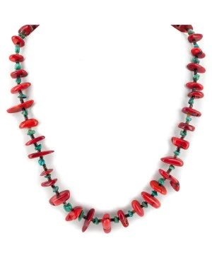 Certified Authentic Navajo .925 Sterling Silver Coral and Natural Turquoise Native American Necklace 15825-1