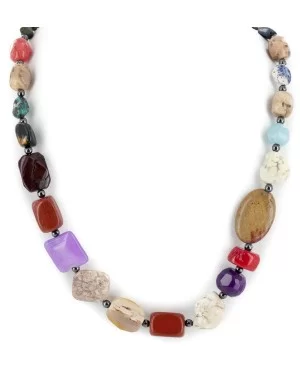 Certified Authentic Navajo .925 Sterling Silver Natural Multicolor Stones Native American Necklace 7501004-4