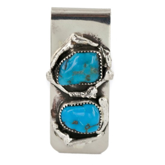 Handmade Certified Authentic Navajo Nickel and .925 Sterling Silver Natural Turquoise Native American Money Clip 10530-1 Handmade Certified Authentic Navajo Nickel and .925 Sterling Silver Natural Turquoise Native American Money Clip 10530-1