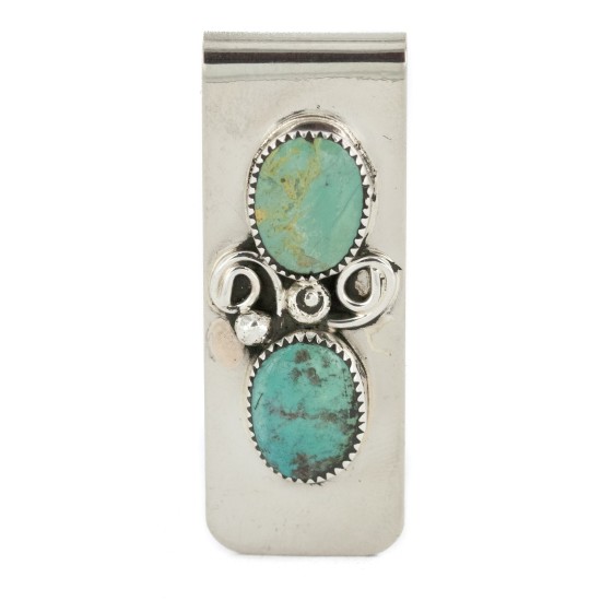 Handmade Certified Authentic Navajo Nickel and .925 Sterling Silver Natural Turquoise Native American Money Clip 10530-2 Handmade Certified Authentic Navajo Nickel and .925 Sterling Silver Natural Turquoise Native American Money Clip 10530-2