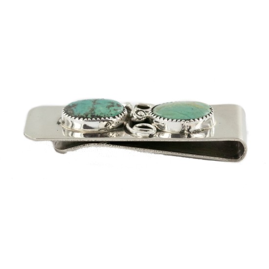 Handmade Certified Authentic Navajo Nickel and .925 Sterling Silver Natural Turquoise Native American Money Clip 10530-2 Handmade Certified Authentic Navajo Nickel and .925 Sterling Silver Natural Turquoise Native American Money Clip 10530-2