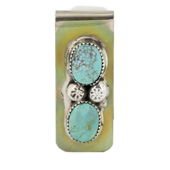Handmade Certified Authentic Navajo Nickel and .925 Sterling Silver Natural Turquoise Native American Money Clip 10530-5 Handmade Certified Authentic Navajo Nickel and .925 Sterling Silver Natural Turquoise Native American Money Clip 10530-5