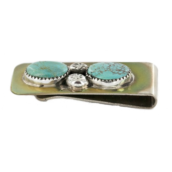 Handmade Certified Authentic Navajo Nickel and .925 Sterling Silver Natural Turquoise Native American Money Clip 10530-5 Handmade Certified Authentic Navajo Nickel and .925 Sterling Silver Natural Turquoise Native American Money Clip 10530-5