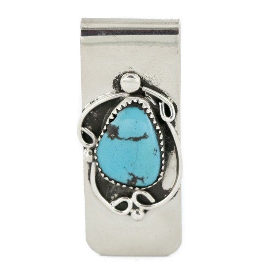 Handmade Certified Authentic Navajo Nickel and .925 Sterling Silver Natural Turquoise Native American Money Clip 11264-1 Handmade Certified Authentic Navajo Nickel and .925 Sterling Silver Natural Turquoise Native American Money Clip 11264-1
