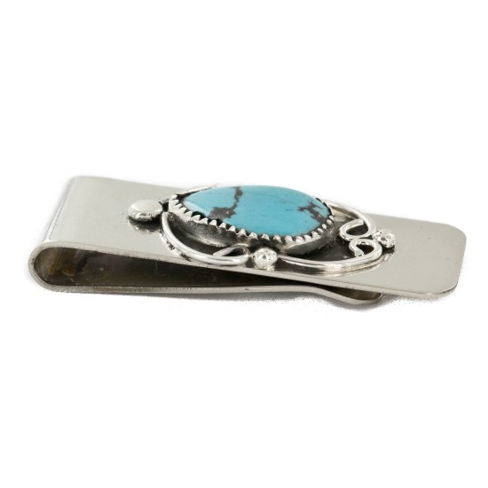 Handmade Certified Authentic Navajo Nickel and .925 Sterling Silver Natural Turquoise Native American Money Clip 11264-1 Handmade Certified Authentic Navajo Nickel and .925 Sterling Silver Natural Turquoise Native American Money Clip 11264-1