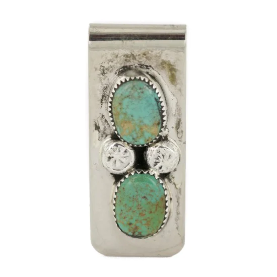 Handmade Navajo Certified Authentic Nickel and .925 Sterling Silver Natural Turquoise Native American Money Clip 10530-3 Handmade Navajo Certified Authentic Nickel and .925 Sterling Silver Natural Turquoise Native American Money Clip 10530-3