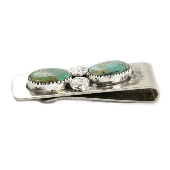 Handmade Navajo Certified Authentic Nickel and .925 Sterling Silver Natural Turquoise Native American Money Clip 10530-3 Handmade Navajo Certified Authentic Nickel and .925 Sterling Silver Natural Turquoise Native American Money Clip 10530-3