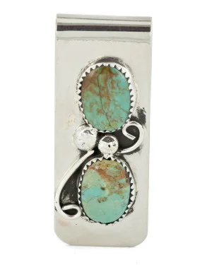 Handmade Navajo Certified Authentic Nickel and .925 Sterling Silver Natural Turquoise Native American Money Clip 10530-4 Handmade Navajo Certified Authentic Nickel and .925 Sterling Silver Natural Turquoise Native American Money Clip 10530-4