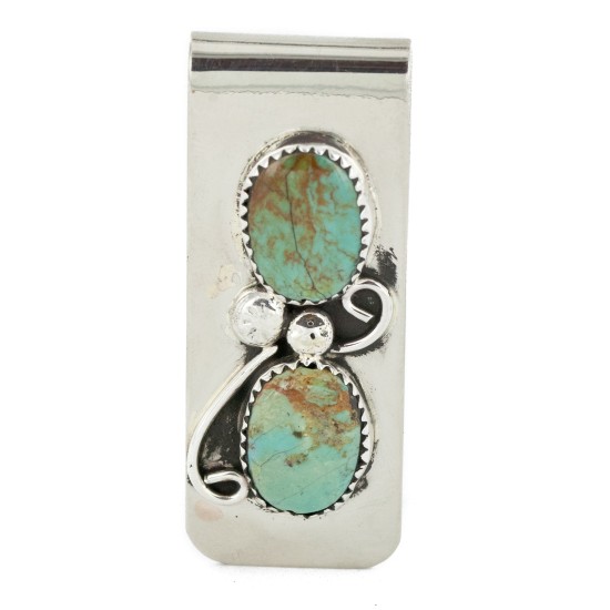 Handmade Navajo Certified Authentic Nickel and .925 Sterling Silver Natural Turquoise Native American Money Clip 10530-4 Handmade Navajo Certified Authentic Nickel and .925 Sterling Silver Natural Turquoise Native American Money Clip 10530-4