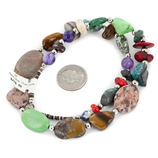 Certified Authentic Navajo .925 Sterling Silver Natural Turquoise and Multicolor Stones Native American Necklace 15215-5