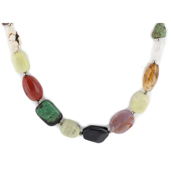 Certified Authentic Navajo .925 Sterling Silver Natural Turquoise and Multicolor Stones Native American Necklace 15343-32 Certified Authentic Navajo .925 Sterling Silver Natural Turquoise and Multicolor Stones Native American Necklace 15343-32